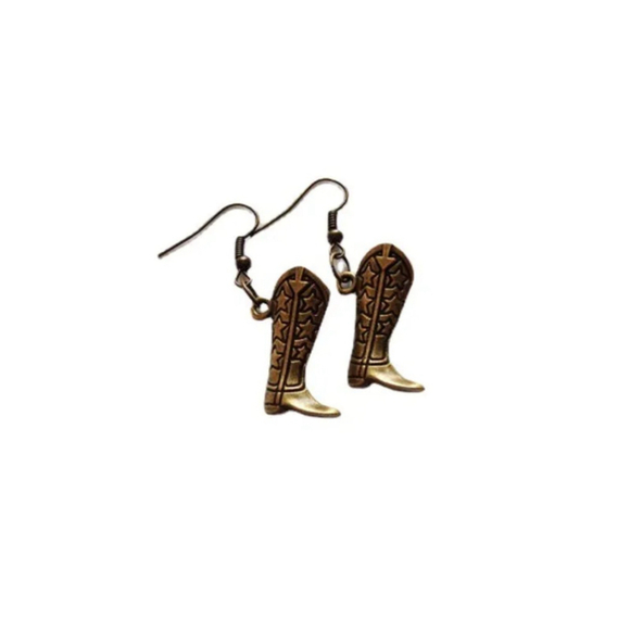 Western Style Cowboy Boots Earrings In Bronze - Picture 2 of 3